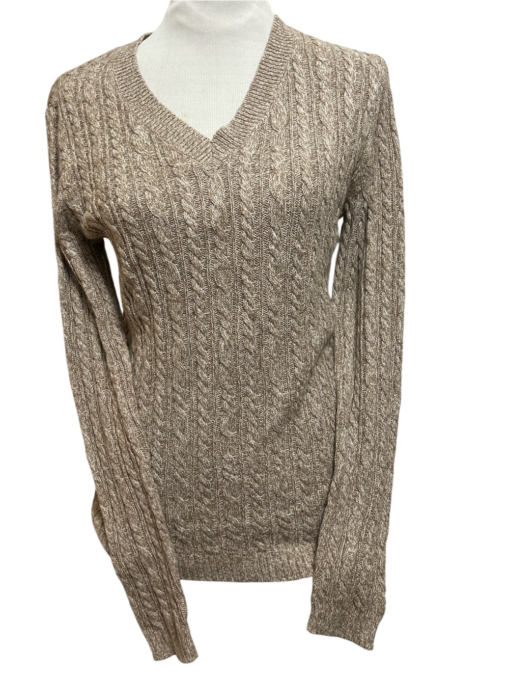 NWT Croft & Barrow V-Neck Cable Knit Sweater Neutral Oatmeal Beige Size Small